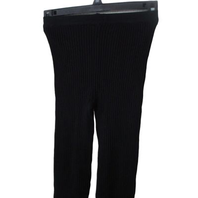 Ribbed Knit Leggings Black Size S Full Length High Waist Footless Cotton Blend