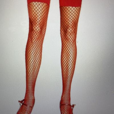 Thigh Highs Fishnet  Stockings Red One Size NIP