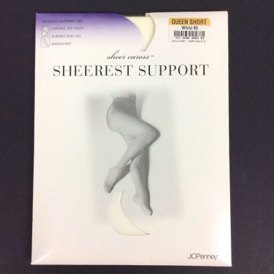 JCPenney Sheer Caress Pantyhose Queen Size Short White Control Top Sandalfoot