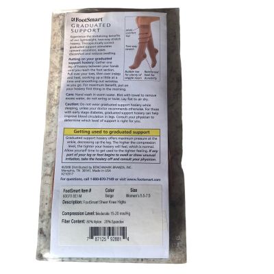 New FootSmart Graduated Support Knee Highs Beige 15-20 mm/Hg Size W 5.5 - 7.5