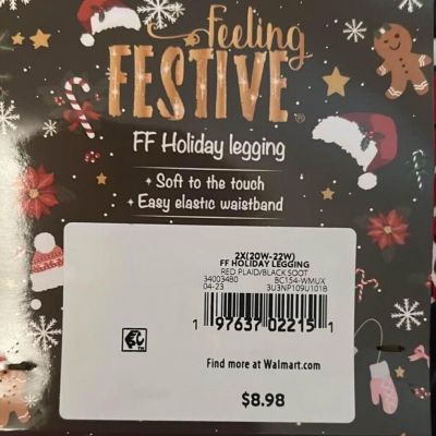 Feeling Festive Women's Plus Christmas Holiday Legging Red Plaid Sz 2X (20w-22w)