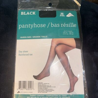 1 NIP Unbranded Black Colored Pantyhose Queen Sized Fits 160 Pounds Day Sheer
