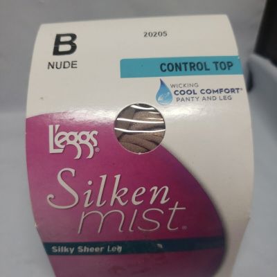 Leggs Silken Mist Control Top  Pantyhose SZ B Nude 20205 Silky Sheer Leg Medium