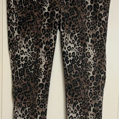 Sound Style Women's Lucy Pull On Ankle Platinum Stretch Animal Print Pants SZ M