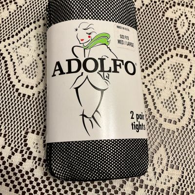 2 pair  NIP vintage Adolfo nylon tights Black Fishnet size M/L made in USA