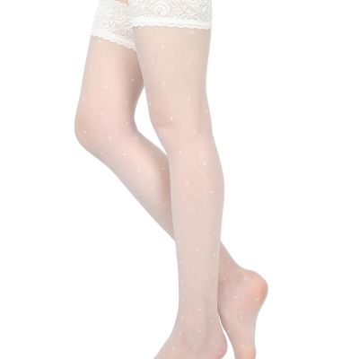 Thigh High Sheer All Over Dots White Stockings Large Wedding MeMoi