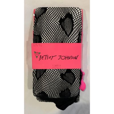 Betsey Johnson Fishnet Tights Size M / L NEW Women's Black Hearts Nylon Spandex
