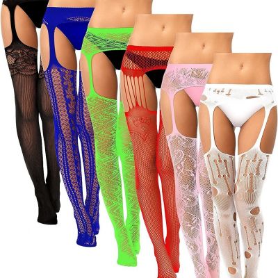 6 Pairs Women Fishnet Thigh High Stockings Suspender Pantyhose Lingerie Garter B