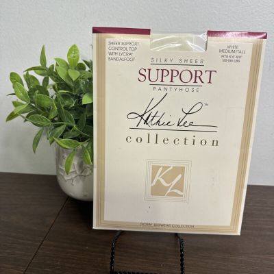 Kathie Lee Sheer Support Pantyhose White Medium/Tall Control Top Sandalfoot