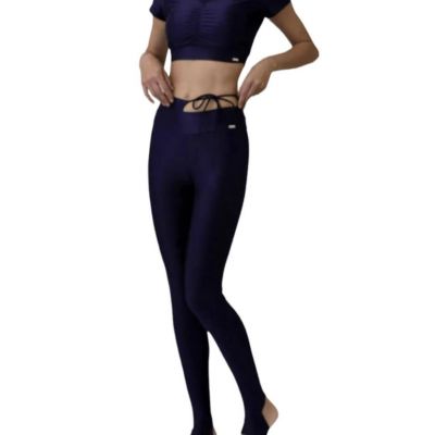 Cajubrasil Women's M Solid Navy Blue Yoga Stir-Up Leggings High Tie Waisted