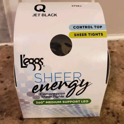Leggs Womens Sheer Energy Sheer Control TOP Tight Black Brand New QUEEN