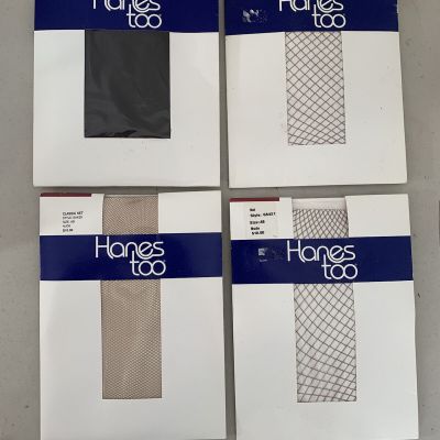 Hanes Too Vintage Pantyhose 4 Pairs Size AB Silky Opaque Brown & Classic Reg Net