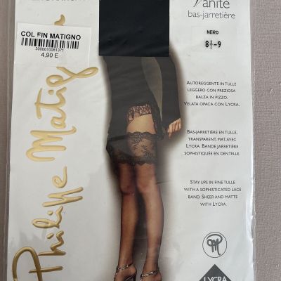 Philippe Matignon Tights Seduction Lingerie Dentelle Lace Hold Ups Black Sz S
