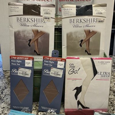 Large Lot of VINTAGE PANTYHOSE, KNEE HIGHS, Different Brands, Queen Size, NOS