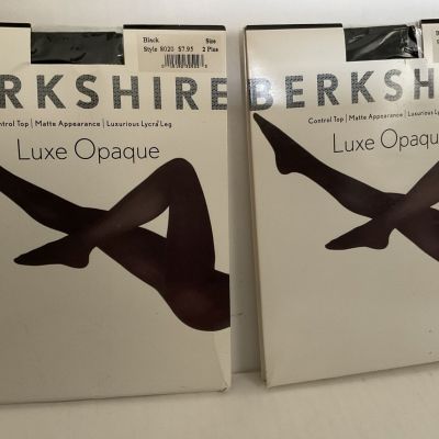 Berkshire Luxe Opaque Control Top Pantyhose, Black Size 2 Plus, 2 Pairs
