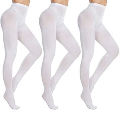 3 Pair Ladies White Winter Tights Stockings Footed Dance Pantyhose One Size Fits
