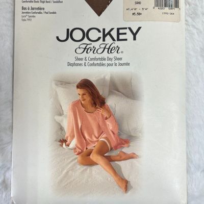 Vtg Jockey for Her Thigh High Stockings Sandalfoot Comfort Band Beige S M USA