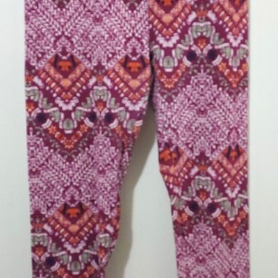 LuLaRoe Leggings OS One Size Red Aztec Pattern Stretch Comfort Fit Fashion Pants