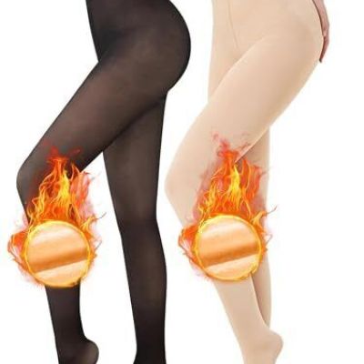 Womens Fleece Lined Tights Sheer Warm Large-X-Large Black+nude(thick Fleece)