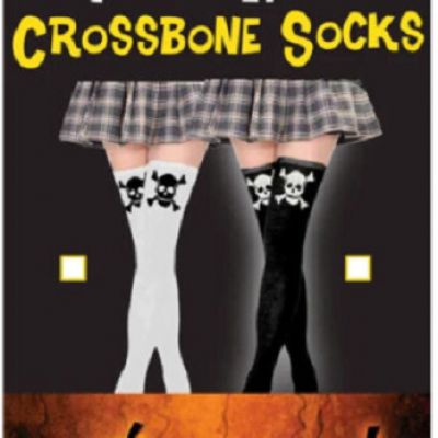 Adult Thigh High Crossbone Socks - Goth Bones - One Size - Black or White