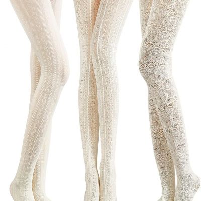 JaGely 3 Pieces Women Fishnet Hollow out Knitted Patterned Tights Chiffon Lace S