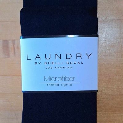 NEW 2 PAIRS LAUNDRY BY SHELLI SEGAL WOMEN MICROFIBER FOOTED TIGHTS BLACK / GREY