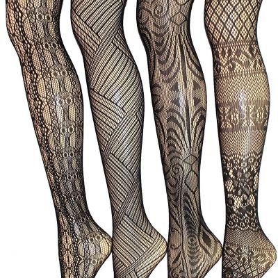 Frenchic Seamless Fishnet Lace Stocking Sexy Tights Extended Sizes (Pack of 4)