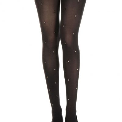 Black Pantyhose Women's Tights with All Over Gold Studs, One Size