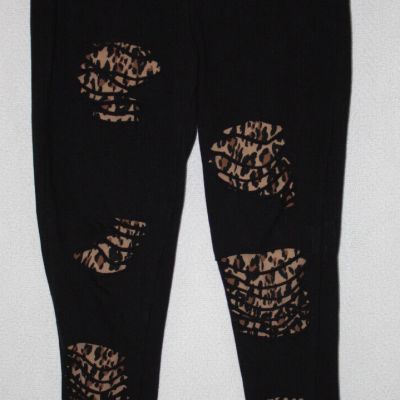 Torrid Sz 1 Black Distressed Leggings Workout Pants Cheetah Print Lining