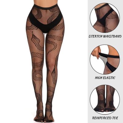 Erotic Stockings High Waisted Stretchy Mesh Hollow Out Breathable Printed Python