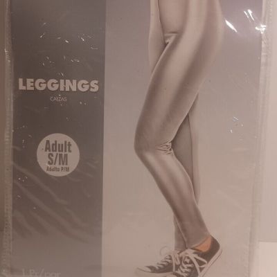 Womens Footless Leggings SILVER Metallic Shiny Halloween Costume Adult Size S/M,