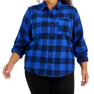 Style & Co Plus Size Buffalo Plaid Shirt, - Industrail Blue Combo 2X