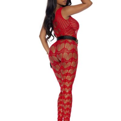Elegant Moments Crochet Footless Bodystocking w/ Open Crotch Red