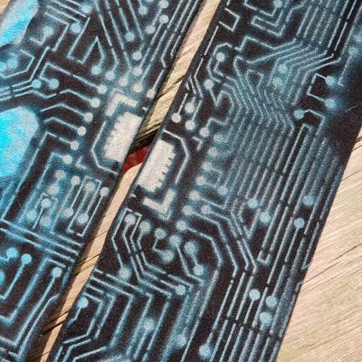 Circuit board? Printed Tights Blac Blue & Metalic Silver Circuit Trace Artistic