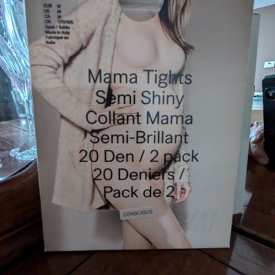 2 Pairs H & M Semi Shiny  20 Denier Maternity Tights In Sand  Medium   Italy