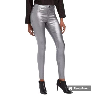 HUE NWT Gunmetal Silver Metallic Denim Leggings sz S