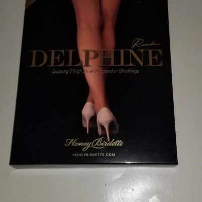 Honey Birdette Delphine Rainbow Luxury Thigh High Suspender Stockings size L new