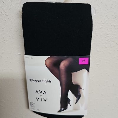 NWT AVA & VIV Women's Plus Opaque Tights Slimming Control Black Color.Size 2X