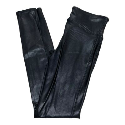 SPANX Faux Leather Leggings Women's S Black Shiny Coated Shaping Pants Slim