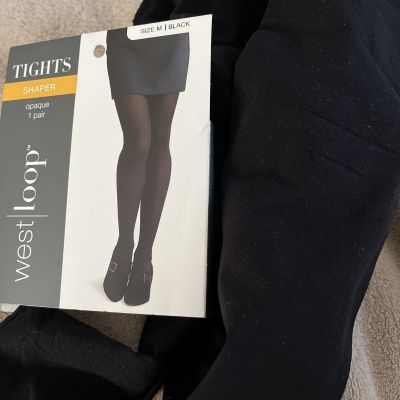 Women West Loop Brand opaque Black Pantyhose Tights New Out Of Pkg Medium