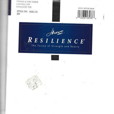 New Hanes Resilience Control Top Enhanced Toe Pantyhose, Size CD, Jet Color