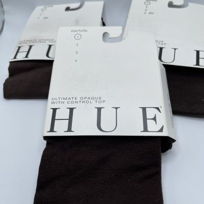 HUE 3 Pair Control Top Tights NWT Espresso Color Size 1 Opaque