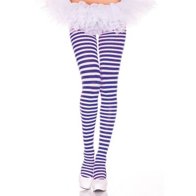 Music Legs 7471 Nylon Opaque Striped Tights, Multi Size & Colors Available