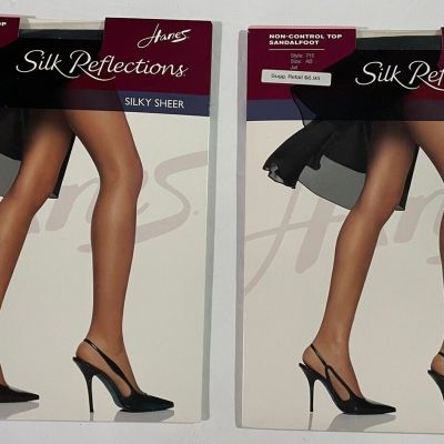2 Packs Hanes Silk Reflections Silky Sheer Style 715 Size AB Jet Black Pantyhose