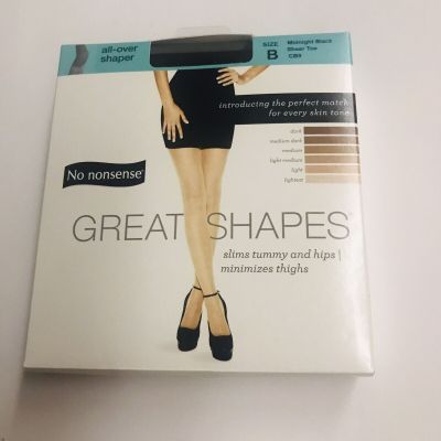 New No Nonsense Great Shapes All Over Shaper size B Midnight Black Sheer Toe
