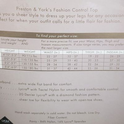 Preston & York Fashion Net Pantyhose Size 3 Medium Nude Style 1929 Control Top
