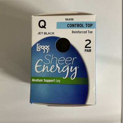 L'eggs Sheer Energy Pantyhose Control Top Jet Black Medium Support 2 Pr size Q