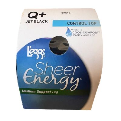 NEW Leggs Sheer Energy Pantyhose Control Top Medium Support Size Q+ 90983 Black