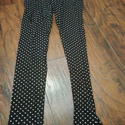 Forever 21 Leggings black white polka dot stretchy pants lounge 80s style large