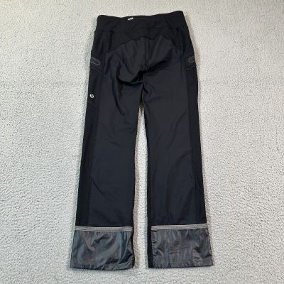 Lululemon Flare Leggings Size 6 Zipper Pockets Black Reflective Lounge Workout